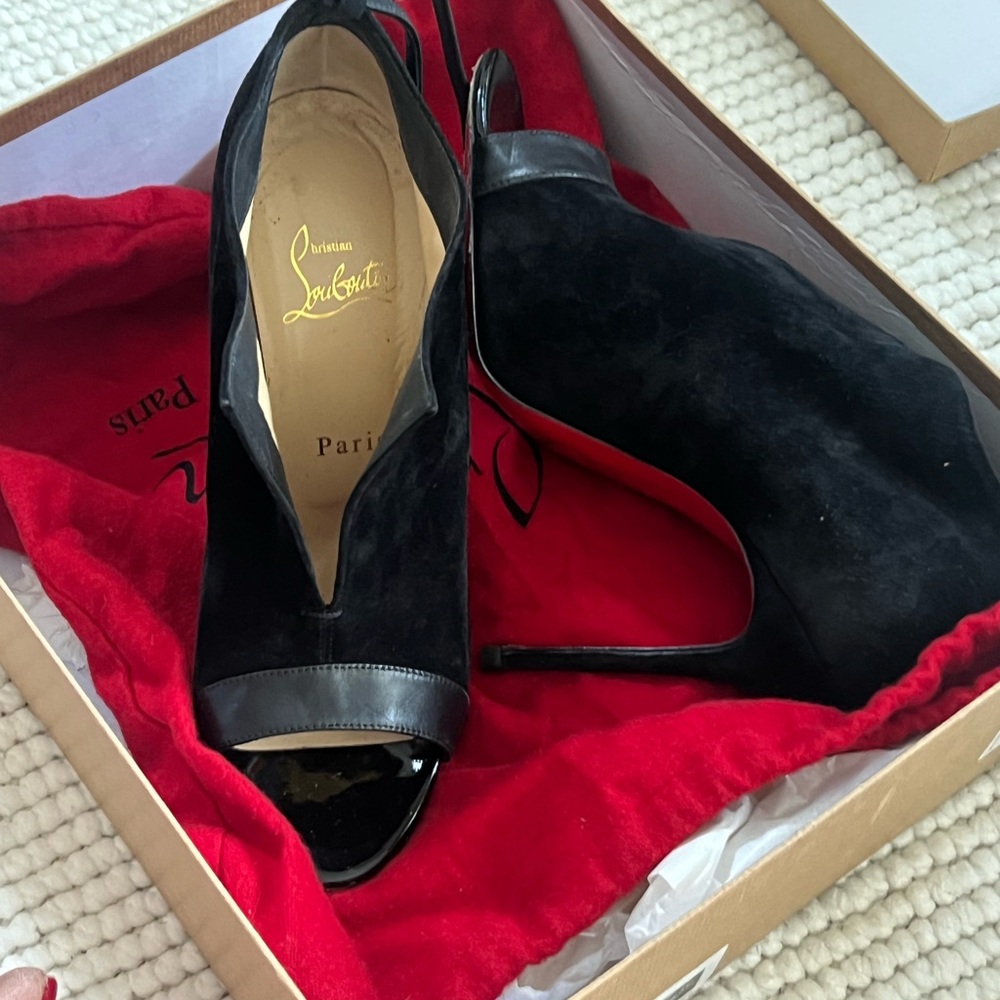 Christian Louboutin Black Peep-Toe Heeled Boots